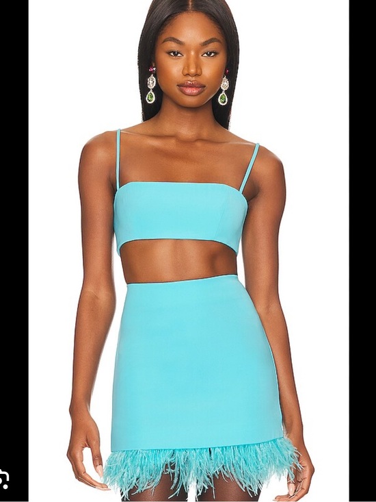 Lovers + Friends Dresses & Skirts - Lovers + Friends Turquoise Feather-Hem Mini Dress